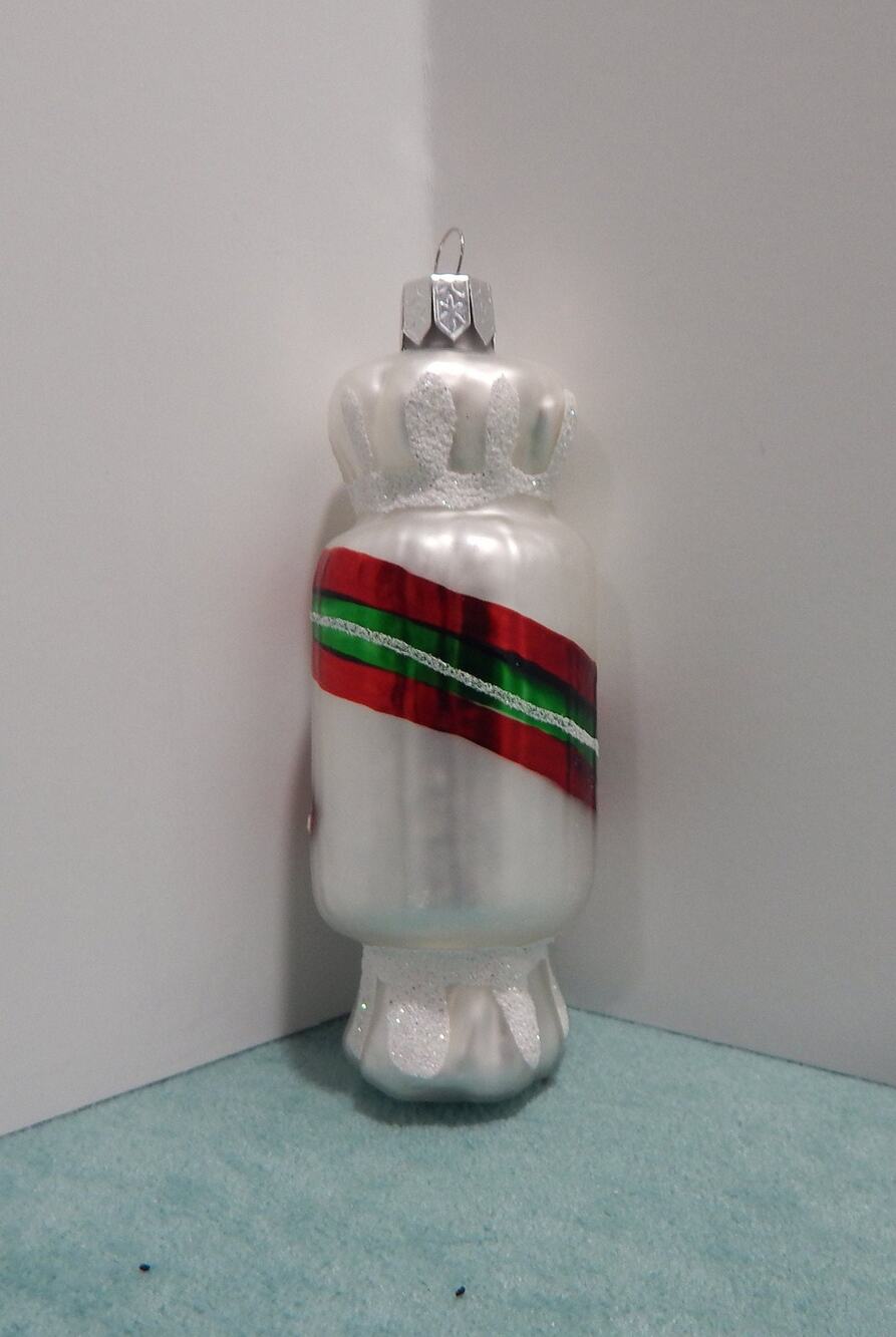 Vintage Glass Christmas Tree Ornament Wrapped Peppermint Candy